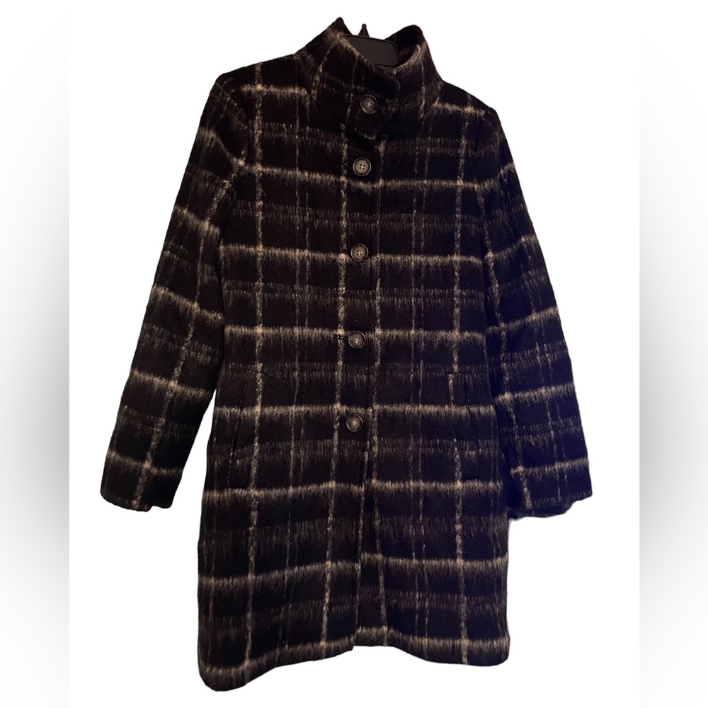 DKNY Wool blended plaid black & white pea coat, NWOT, size 2, $65